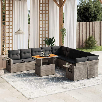 Set Divani da Giardino 11 pz con Cuscini in Polyrattan Grigio - homemem39