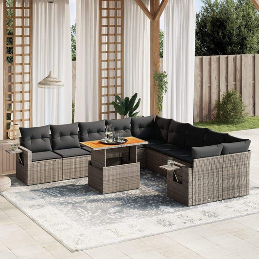 Set Divani da Giardino 11 pz con Cuscini in Polyrattan Grigio - homemem39