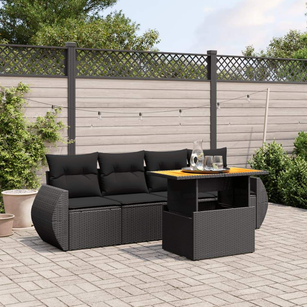 Set Divani da Giardino 5 pz con Cuscini in Polyrattan Nero - homemem39