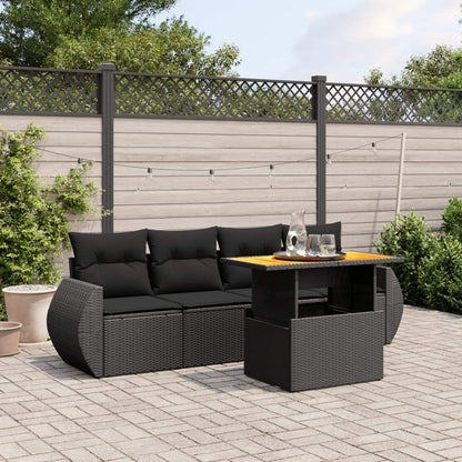 Set Divani da Giardino 5 pz con Cuscini in Polyrattan Nero - homemem39