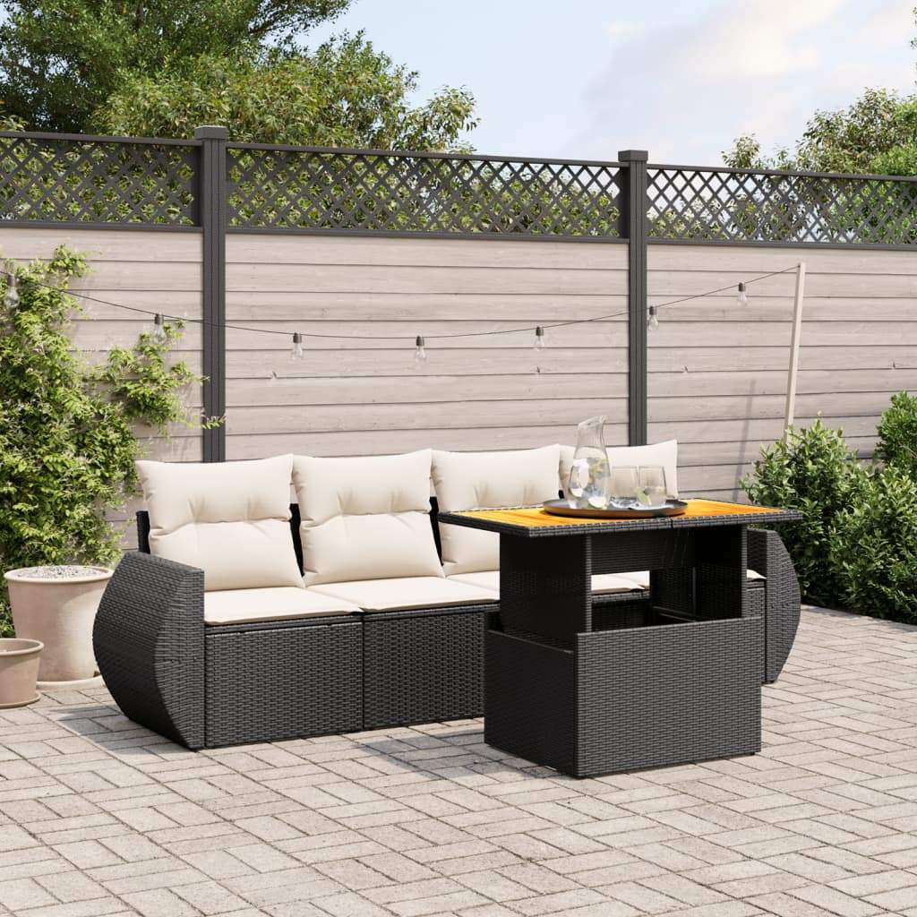 Set Divani da Giardino 5 pz con Cuscini in Polyrattan Nero - homemem39
