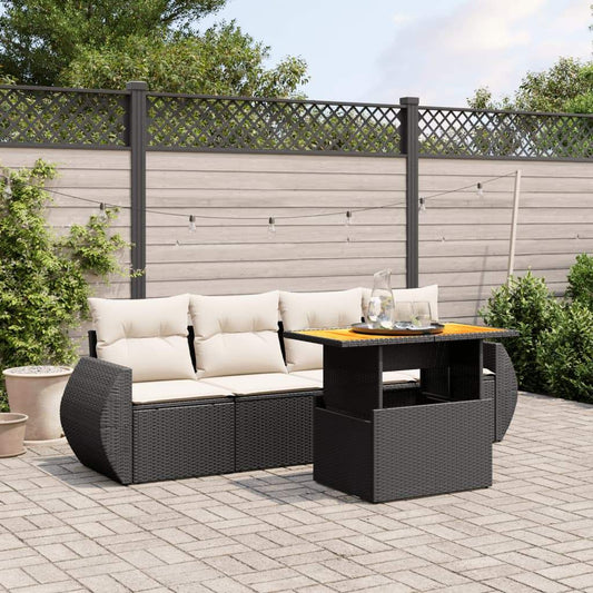 Set Divani da Giardino 5 pz con Cuscini in Polyrattan Nero - homemem39