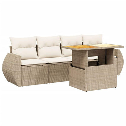 Set Divano da Giardino 5 pz con Cuscini Beige in Polyrattan - homemem39
