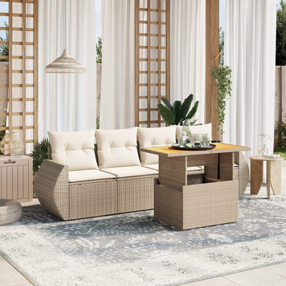 Set Divano da Giardino 5 pz con Cuscini Beige in Polyrattan - homemem39