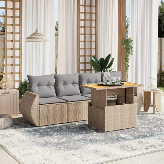 Set Divano da Giardino 5 pz con Cuscini Beige in Polyrattan - homemem39