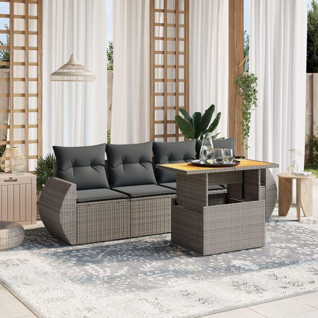 Set Divano da Giardino 5 pz con Cuscini Grigio in Polyrattan - homemem39