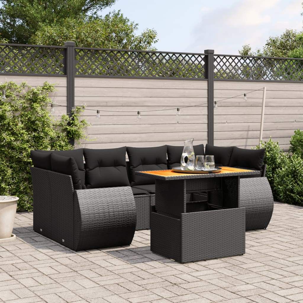 Set Divani da Giardino con Cuscini 7pz Nero Polyrattan - homemem39