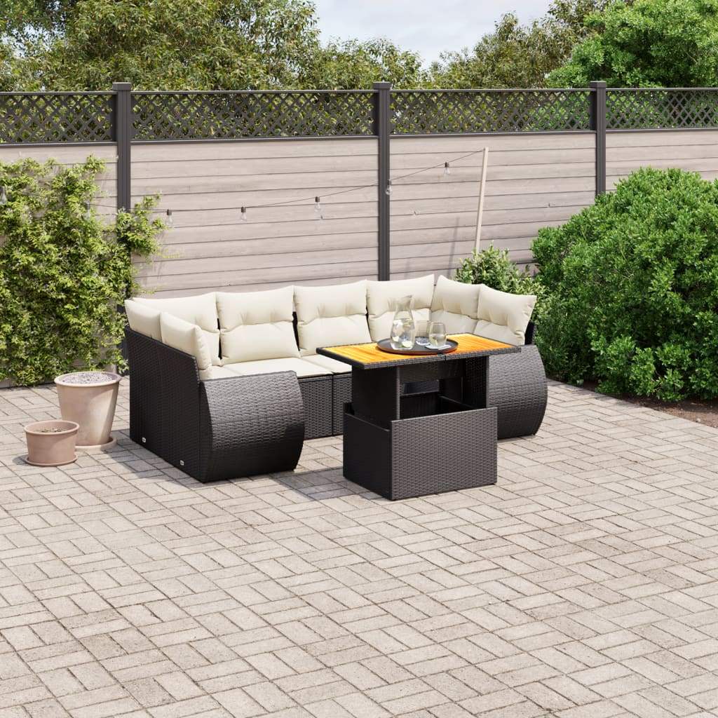 Set Divani da Giardino con Cuscini 7pz Nero Polyrattan - homemem39