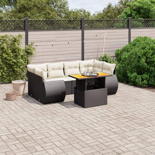 Set Divani da Giardino con Cuscini 7pz Nero Polyrattan - homemem39
