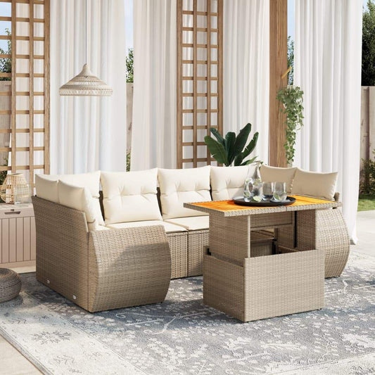 Set Divani da Giardino 7 pz con Cuscini Beige in Polyrattan - homemem39