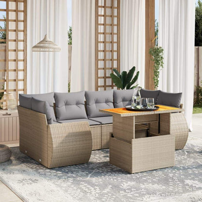 Set Divani da Giardino 7 pz con Cuscini Beige in Polyrattan - homemem39