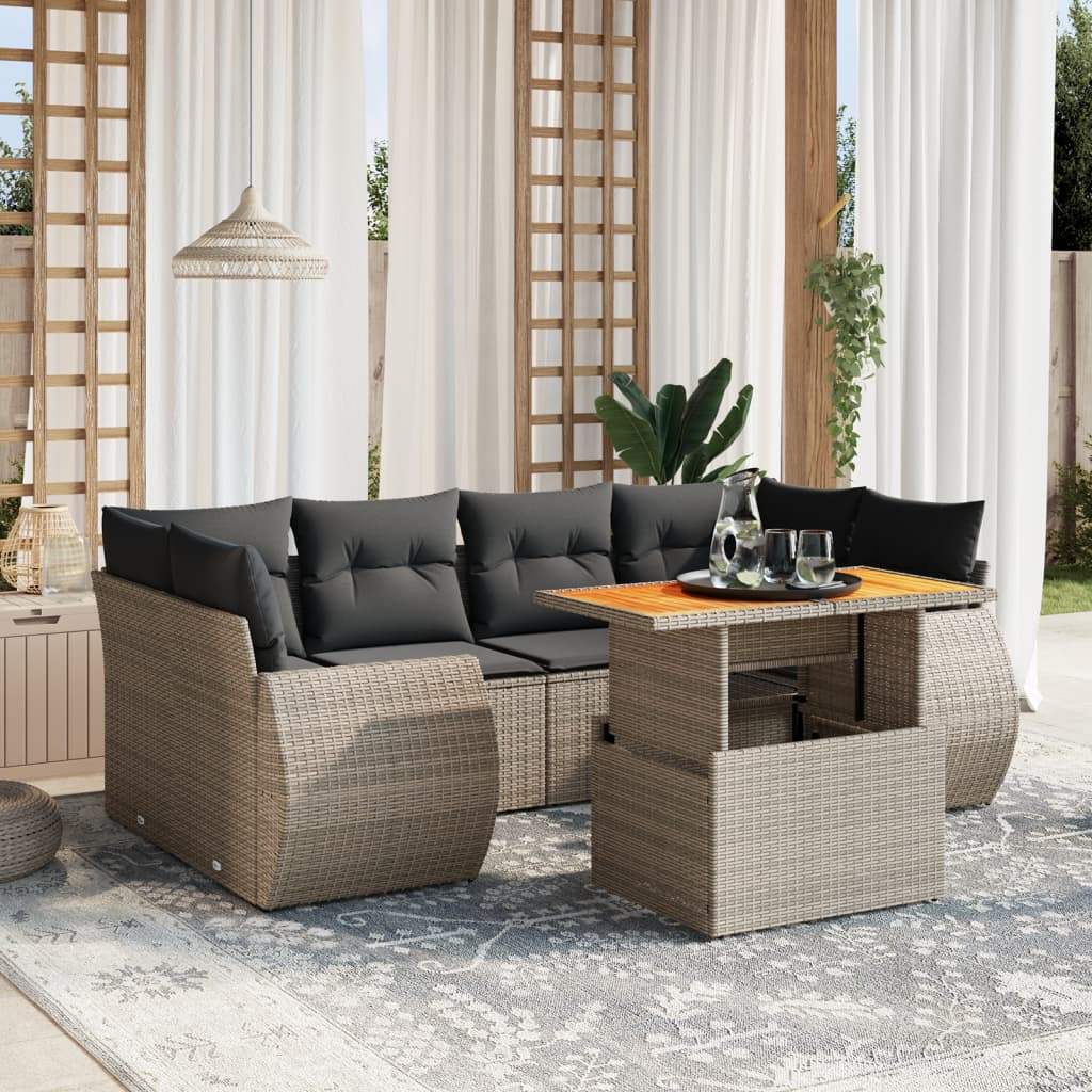 Set Divani da Giardino 7 pz con Cuscini Grigio in Polyrattan - homemem39