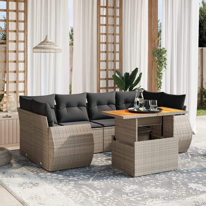 Set Divani da Giardino 7 pz con Cuscini Grigio in Polyrattan - homemem39