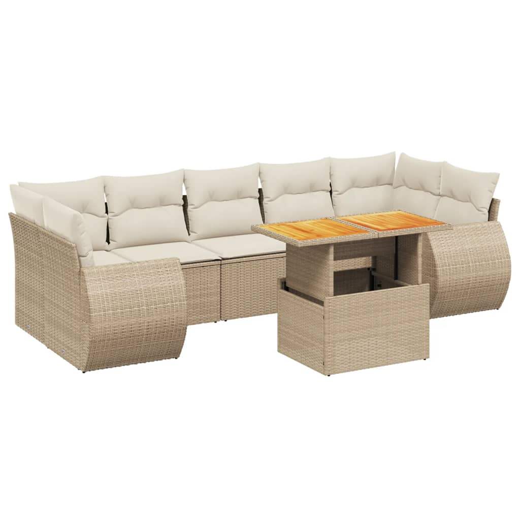 Set Divano da Giardino 8 pz con Cuscini Beige in Polyrattan - homemem39