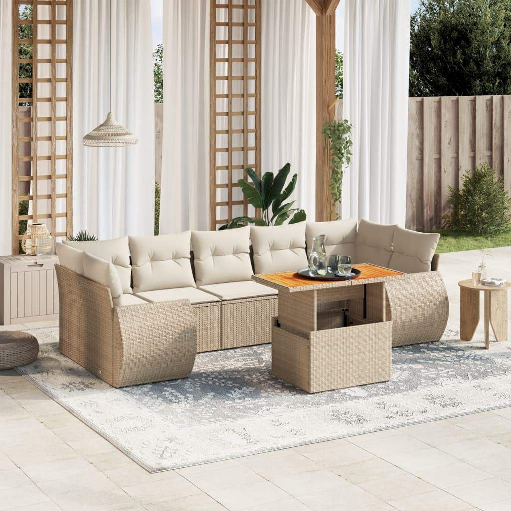 Set Divano da Giardino 8 pz con Cuscini Beige in Polyrattan - homemem39