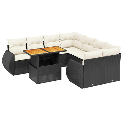 Set Divani da Giardino 9 pz con Cuscini Nero in Polyrattan - homemem39