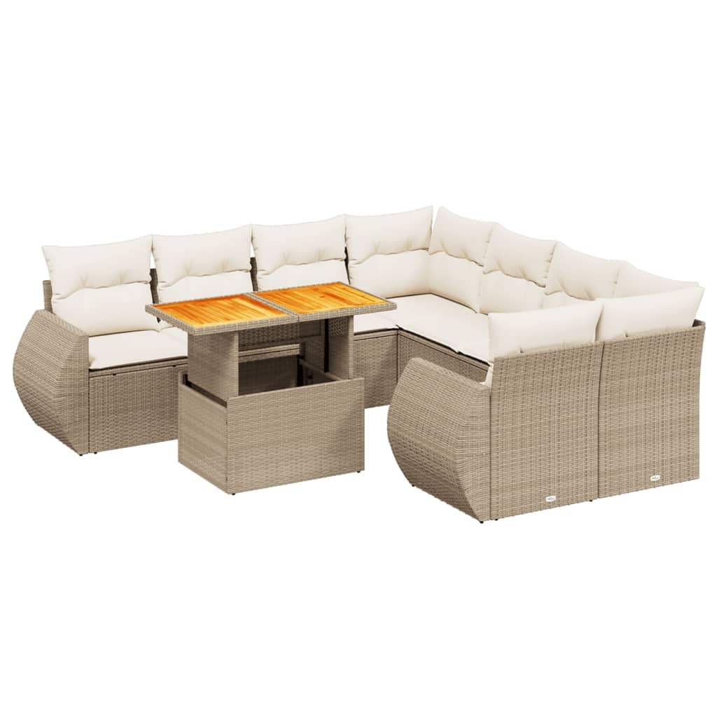 Set Divano da Giardino 9 pz con Cuscini Beige in Polyrattan - homemem39
