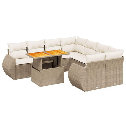Set Divano da Giardino 9 pz con Cuscini Beige in Polyrattan - homemem39