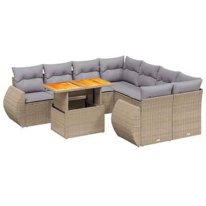 Set Divano da Giardino 9 pz con Cuscini Beige in Polyrattan - homemem39