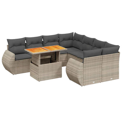 Set Divano da Giardino 9 pz con Cuscini Grigio in Polyrattan - homemem39