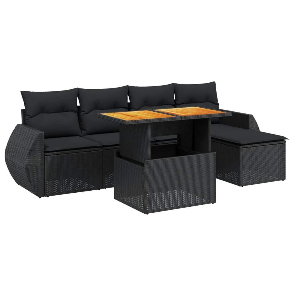 Set Divano da Giardino 6 pz con Cuscini Nero in Polyrattan - homemem39