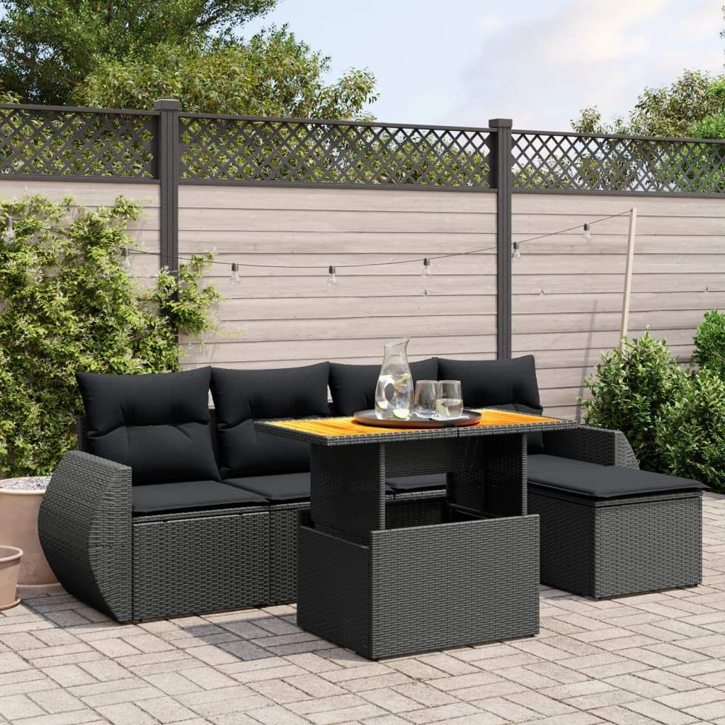 Set Divano da Giardino 6 pz con Cuscini Nero in Polyrattan - homemem39