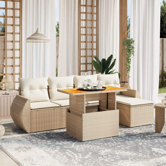 Set Divano da Giardino 6 pz con Cuscini Beige in Polyrattan - homemem39