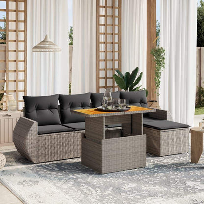 Set Divano da Giardino 6 pz con Cuscini Grigio in Polyrattan - homemem39