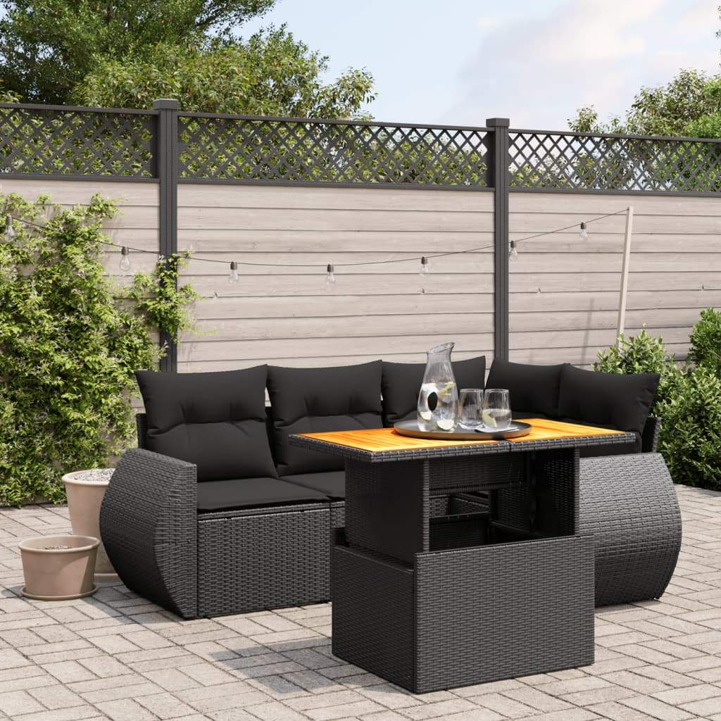 Set Divani da Giardino 5 pz con Cuscini in Polyrattan Nero - homemem39
