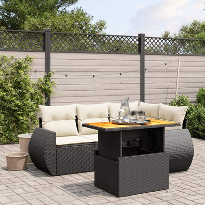 Set Divani da Giardino 5 pz con Cuscini in Polyrattan Nero - homemem39