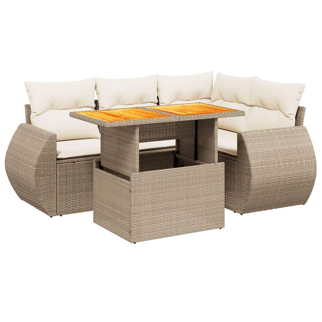 Set Divano da Giardino 5 pz con Cuscini Beige in Polyrattan - homemem39