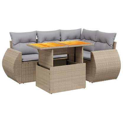 Set Divano da Giardino 5 pz con Cuscini Beige in Polyrattan - homemem39