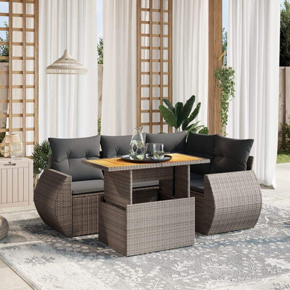Set Divano da Giardino 5 pz con Cuscini Grigio in Polyrattan - homemem39