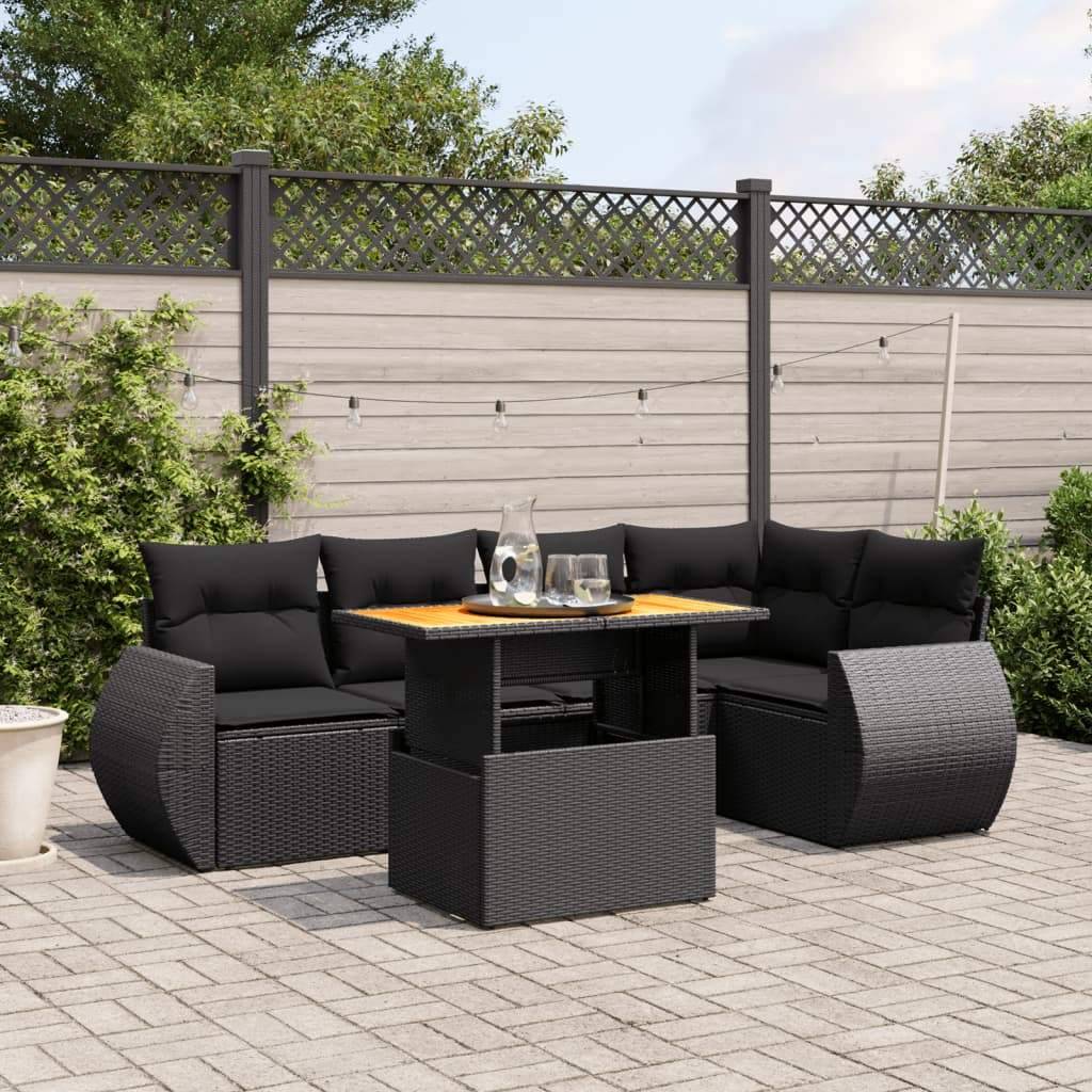 Set Divano da Giardino 6 pz con Cuscini Nero in Polyrattan - homemem39