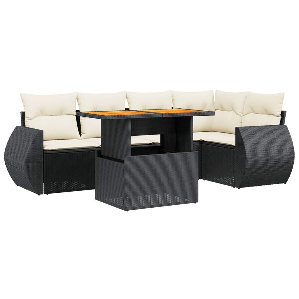 Set Divano da Giardino 6 pz con Cuscini Nero in Polyrattan - homemem39
