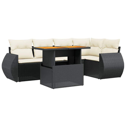 Set Divano da Giardino 6 pz con Cuscini Nero in Polyrattan - homemem39