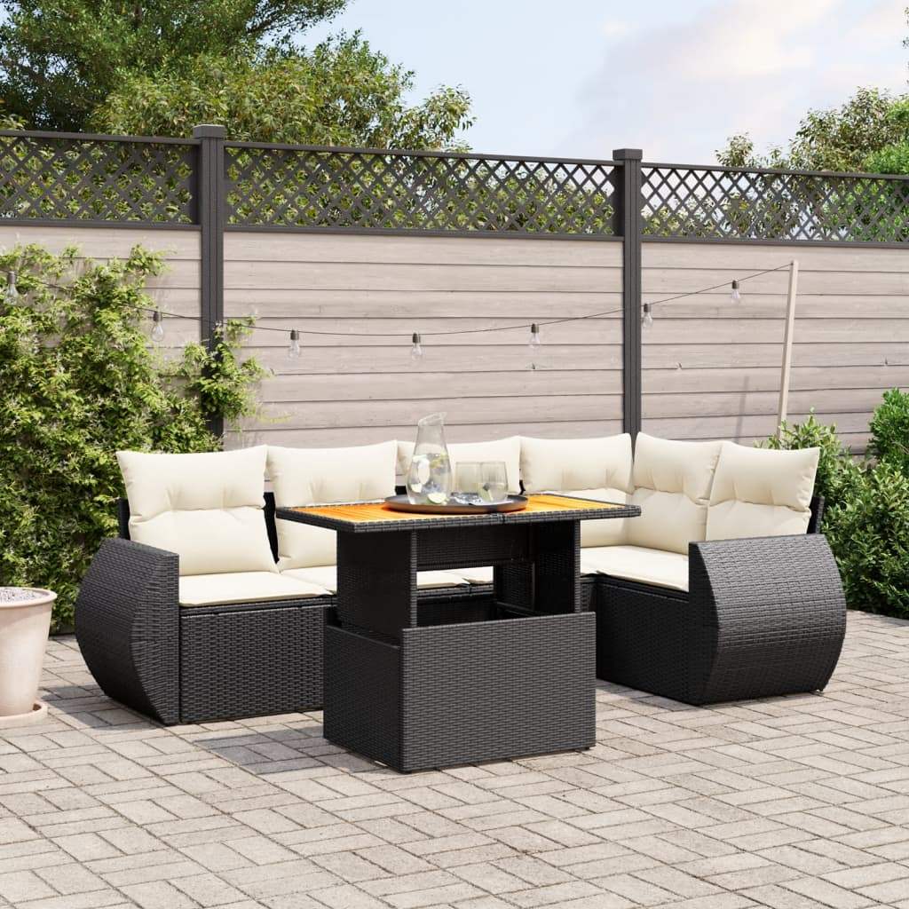 Set Divano da Giardino 6 pz con Cuscini Nero in Polyrattan - homemem39