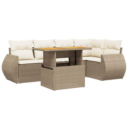 Set Divano da Giardino 6 pz con Cuscini Beige in Polyrattan - homemem39