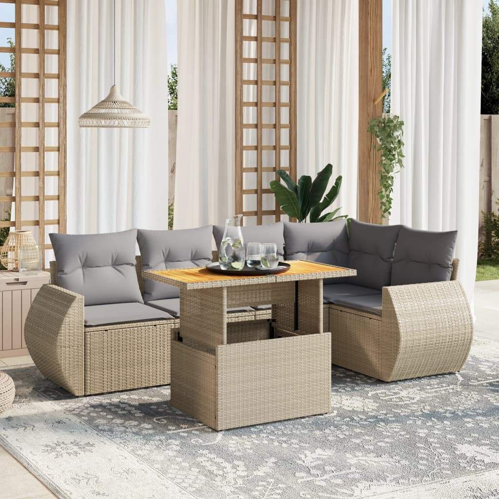 Set Divano da Giardino 6 pz con Cuscini Beige in Polyrattan - homemem39