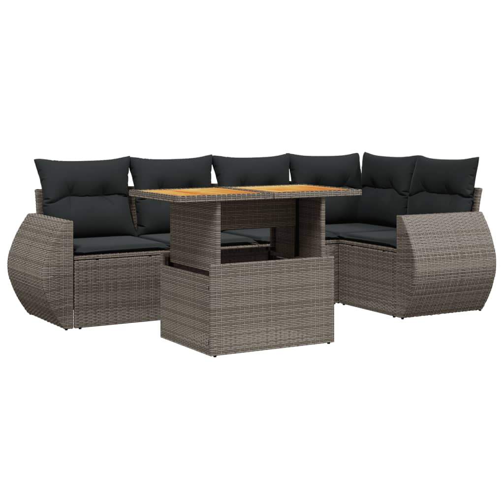 Set Divano da Giardino 6 pz con Cuscini Grigio in Polyrattan - homemem39