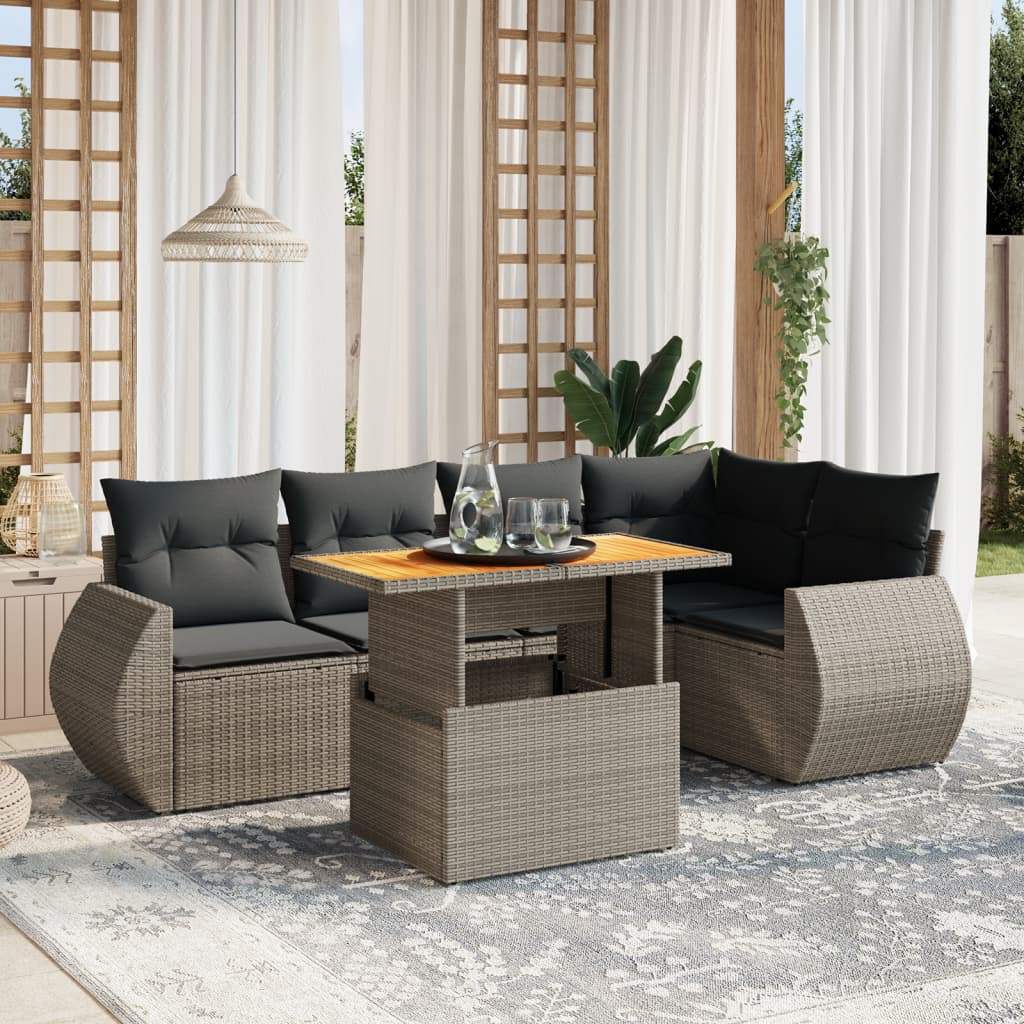 Set Divano da Giardino 6 pz con Cuscini Grigio in Polyrattan - homemem39