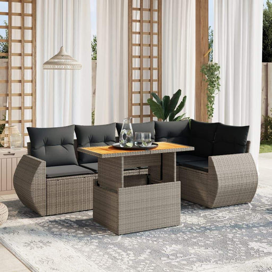 Set Divano da Giardino 6 pz con Cuscini Grigio in Polyrattan - homemem39