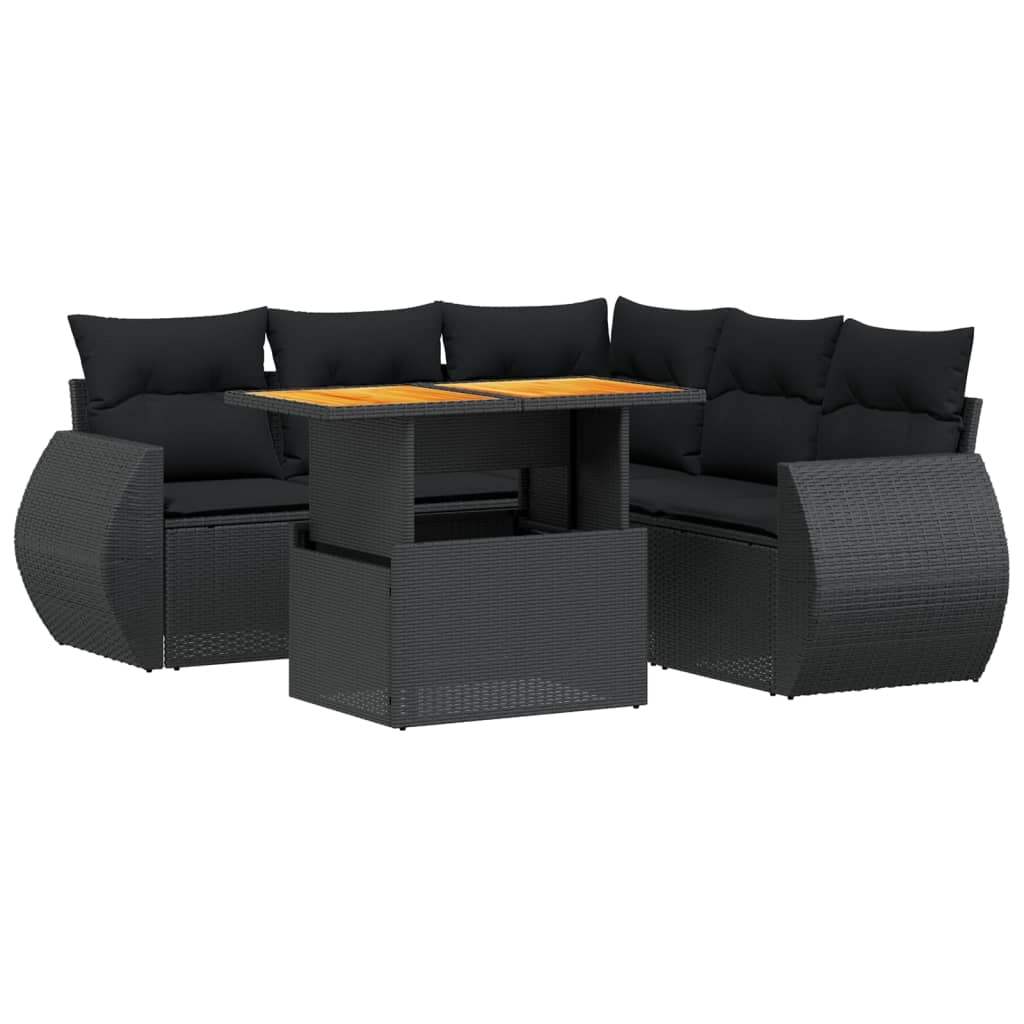 Set Divano da Giardino 6 pz con Cuscini Nero in Polyrattan - homemem39