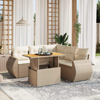 Set Divano da Giardino 6 pz con Cuscini Beige in Polyrattan - homemem39
