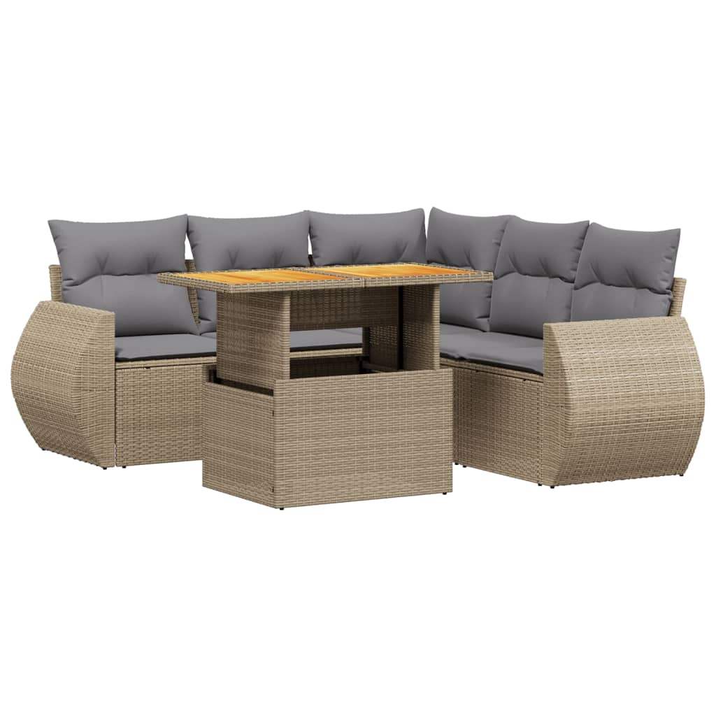 Set Divano da Giardino 6 pz con Cuscini Beige in Polyrattan - homemem39