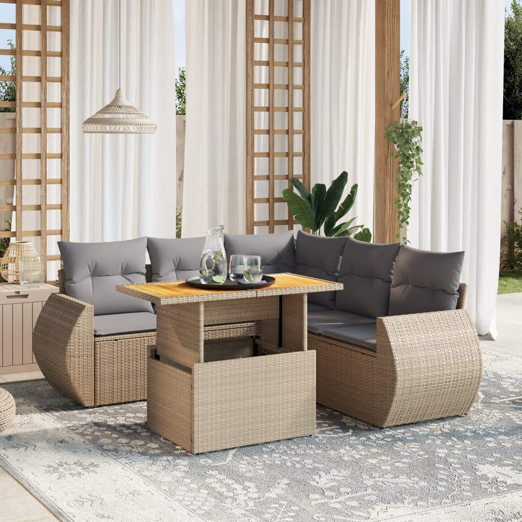Set Divano da Giardino 6 pz con Cuscini Beige in Polyrattan - homemem39