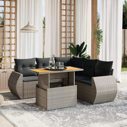 Set Divano da Giardino 6 pz con Cuscini Grigio in Polyrattan - homemem39