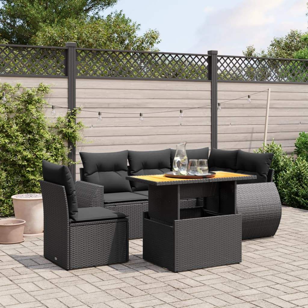 Set Divano da Giardino 6 pz con Cuscini Nero in Polyrattan - homemem39