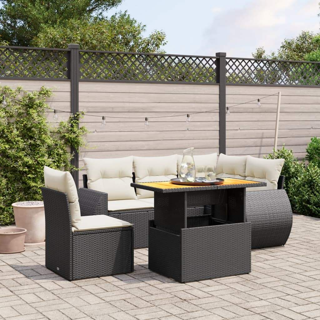 Set Divano da Giardino 6 pz con Cuscini Nero in Polyrattan - homemem39