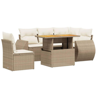 Set Divano da Giardino 6 pz con Cuscini Beige in Polyrattan - homemem39